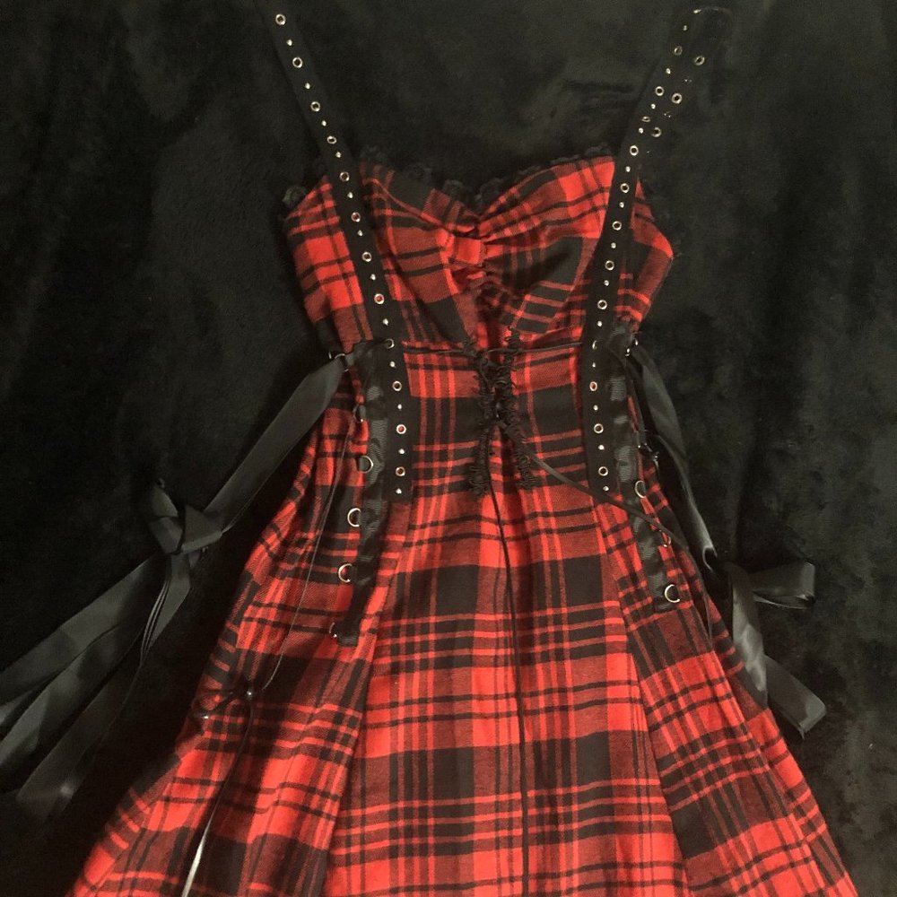 Women's Gothic Plaid Lace-Up Cami Dress